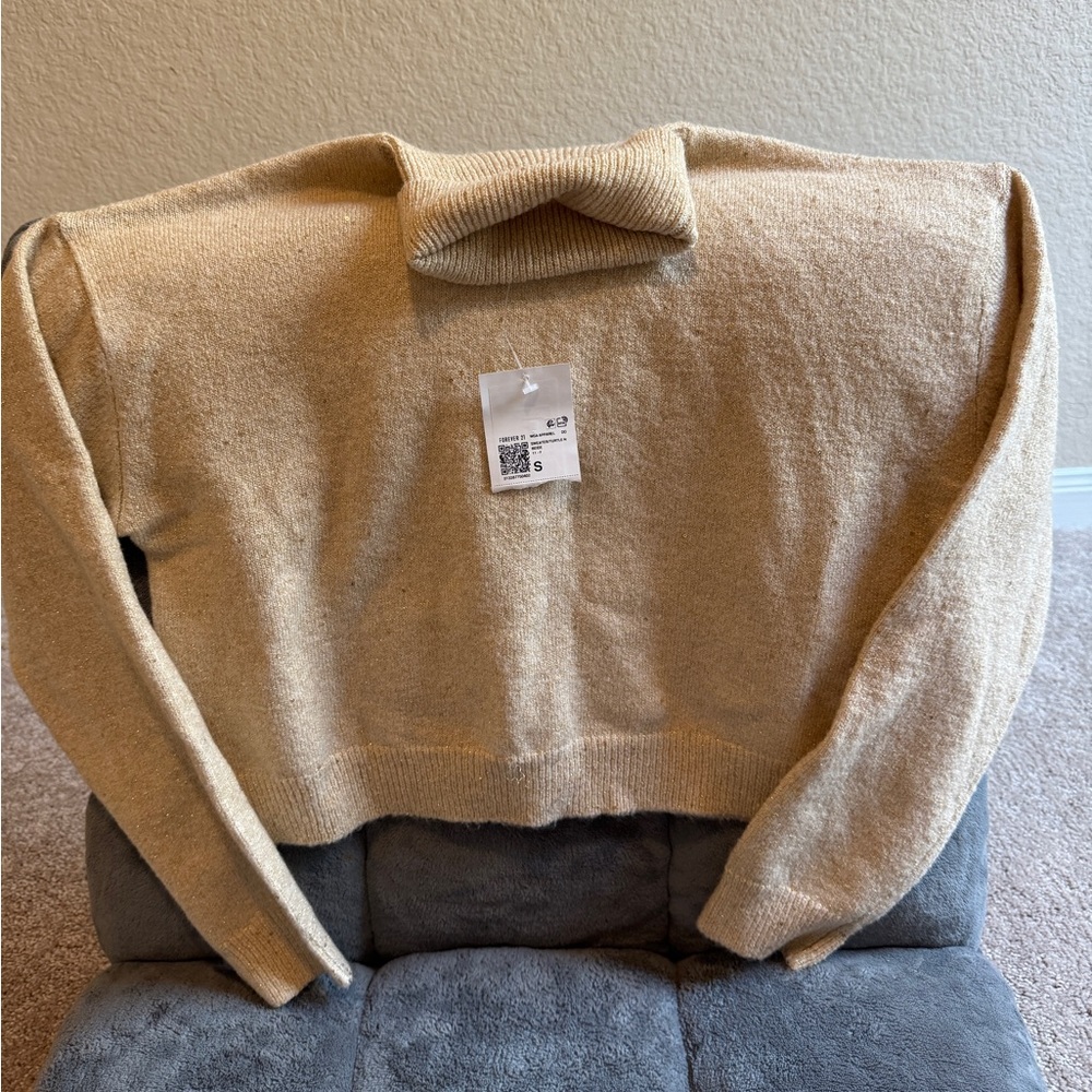 Forever 21 Beige Knit Pullover with Gold sequins